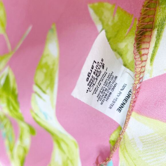 Adrienne Pink Yellow Floral Long Beach Cover-Up Duster‎ Women’s Size Large - Picture 6 of 6